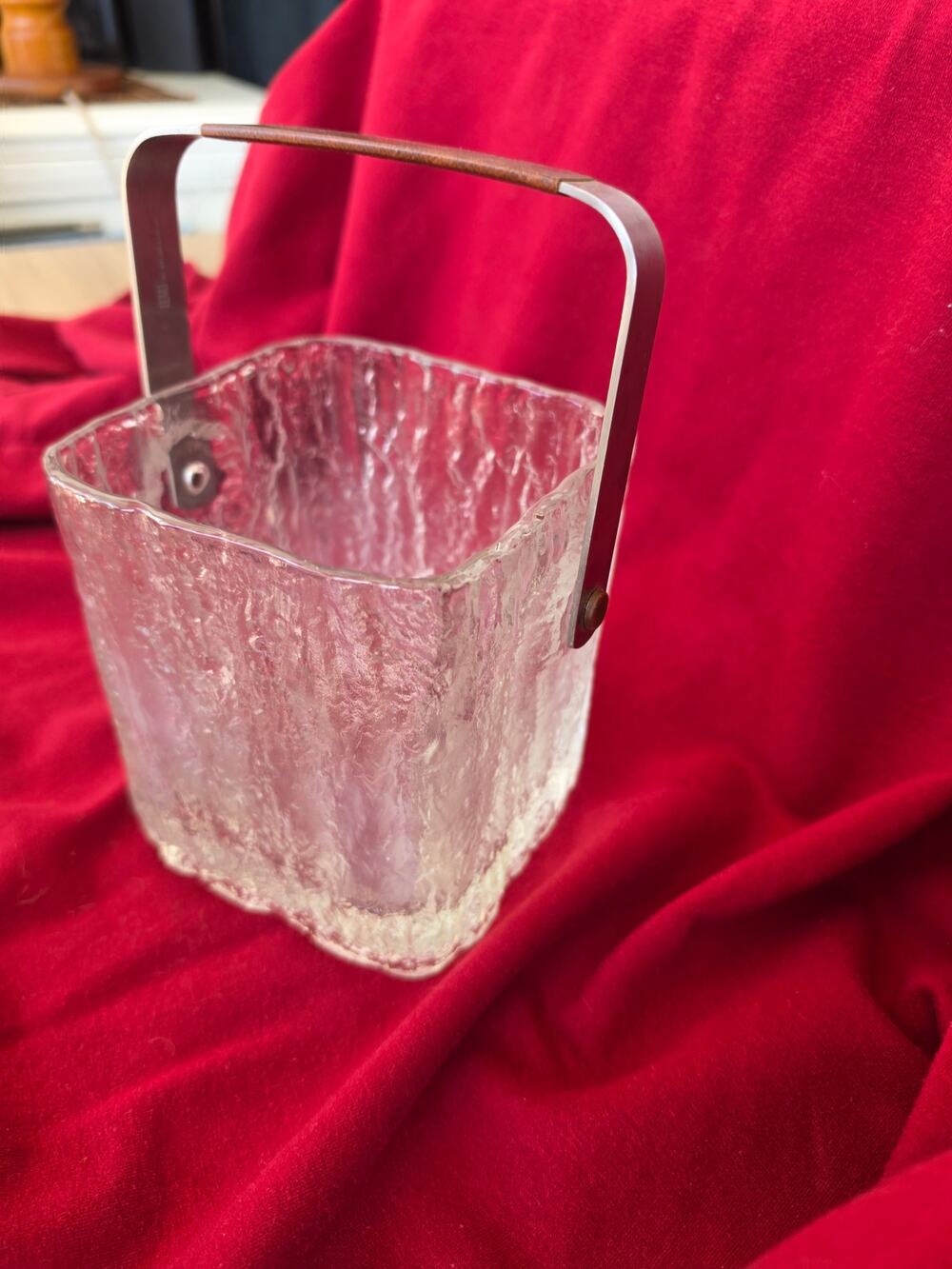 Vintage Hoya Japan Square Glass Ice Bucket Barware Melting Ice cube MCM